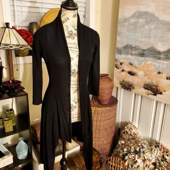 Kensar Classic Black Stylish Duster Cardigan Sz S - Picture 8 of 13
